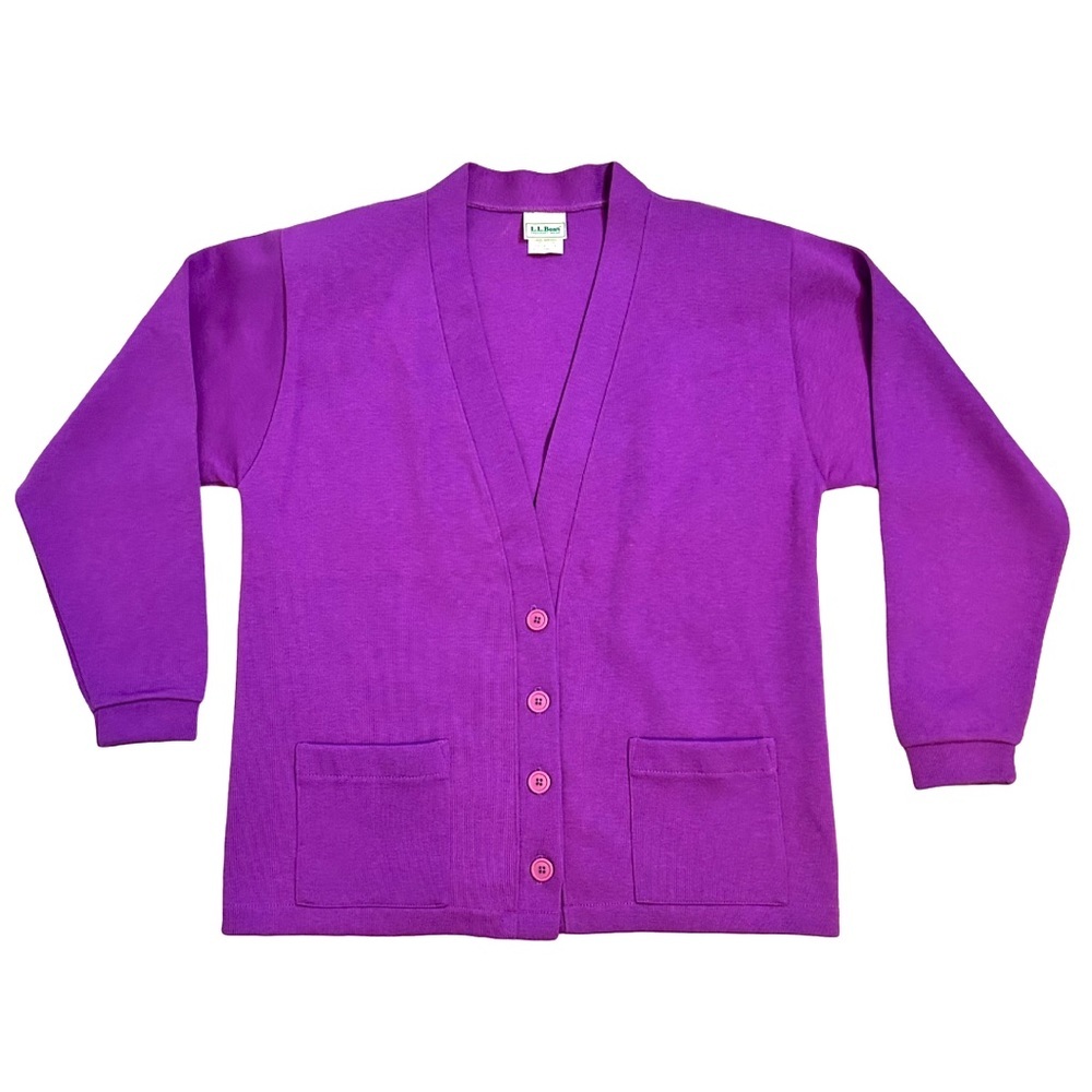 L.L. Bean | Purple Button Down Cotton Cardigan w/Removable Shoulder pads Size M